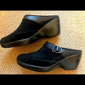 Cole-Haan mules in suede and rubber.